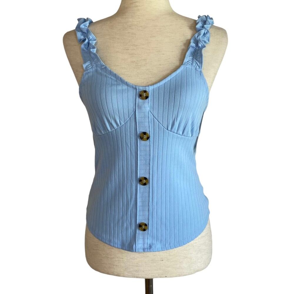 NO BOUNDARIES NWT Baby Blue Ruffle Trim Pajama Top Size 3 Junior's Loungewear